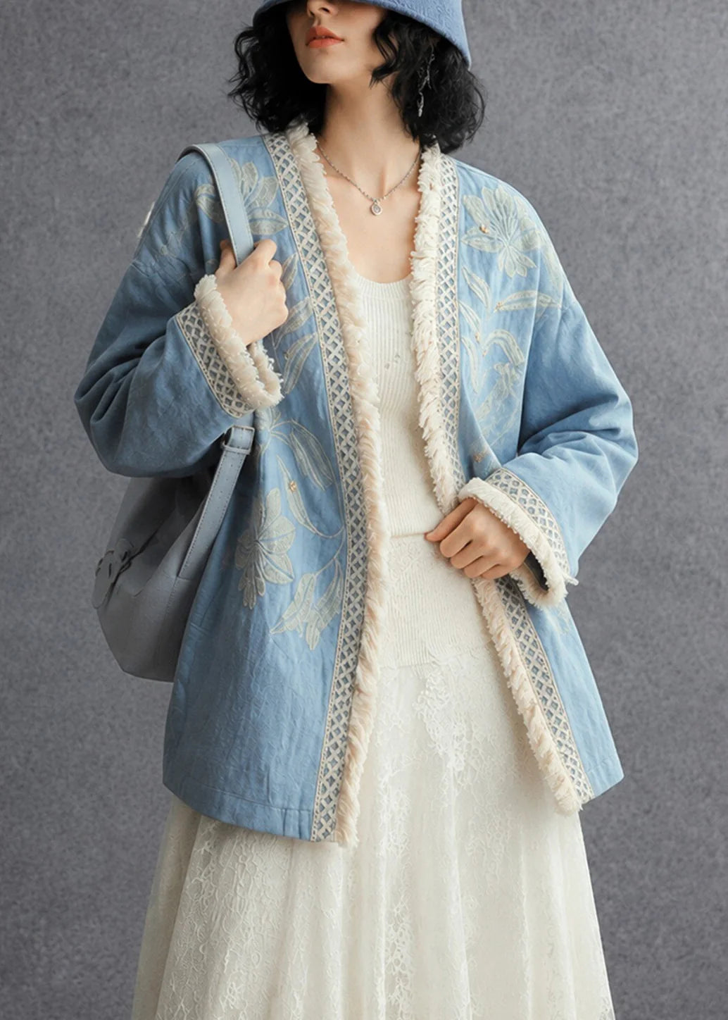 Gilet oversize pour femme style brodé automnal 1