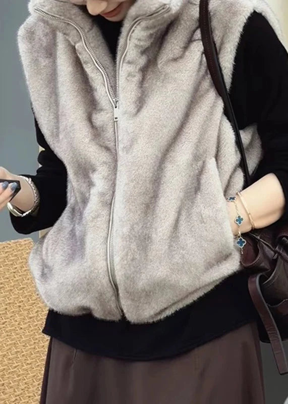 Gilet sans manches à col montant avec fermeture éclair pour femme 1
