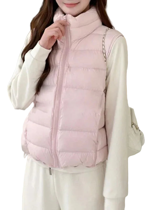 Gilet sans manches à col montant zippé pour femme style décontracté 0