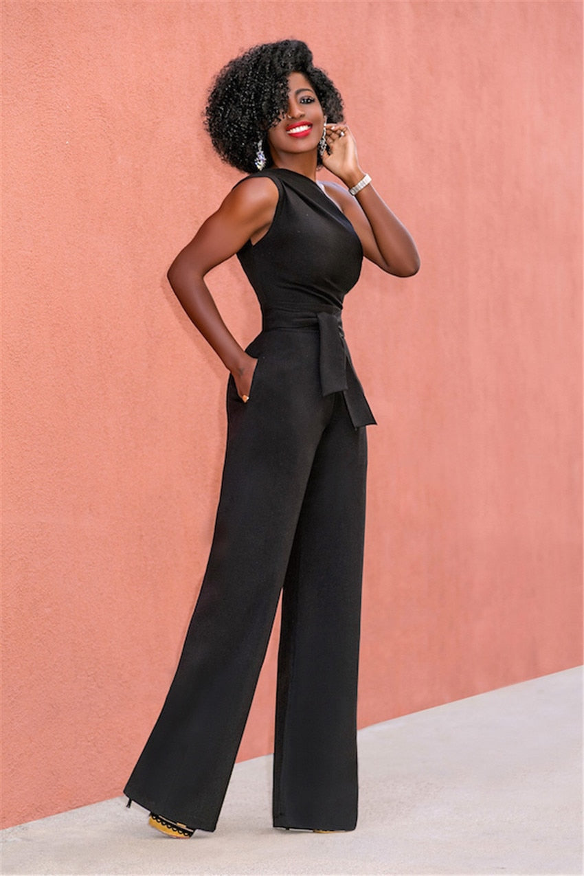 Combinaison Femme Chic à Une Épaule Pantalon Polyester Coton-4