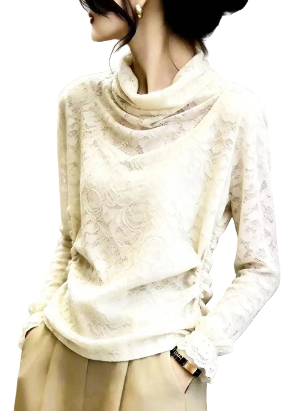 Haut À Col Roulé Femme Design Original Avec Détails En Dentelle 0