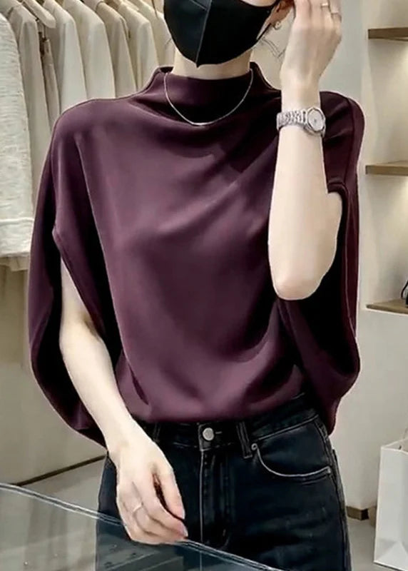 Haut Femme Col Montant Manches Courtes Style Moderne 2