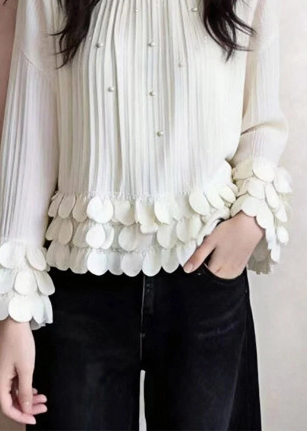 Haut Femme Col Rond Patchwork de Perles Automne 3