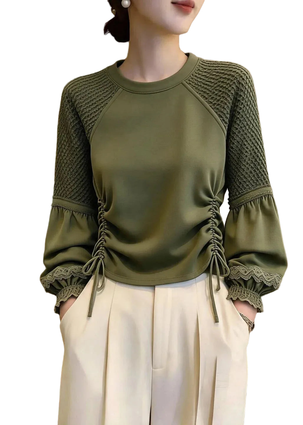Haut Femme Manches Lanternes Taille Haute Tendance 0