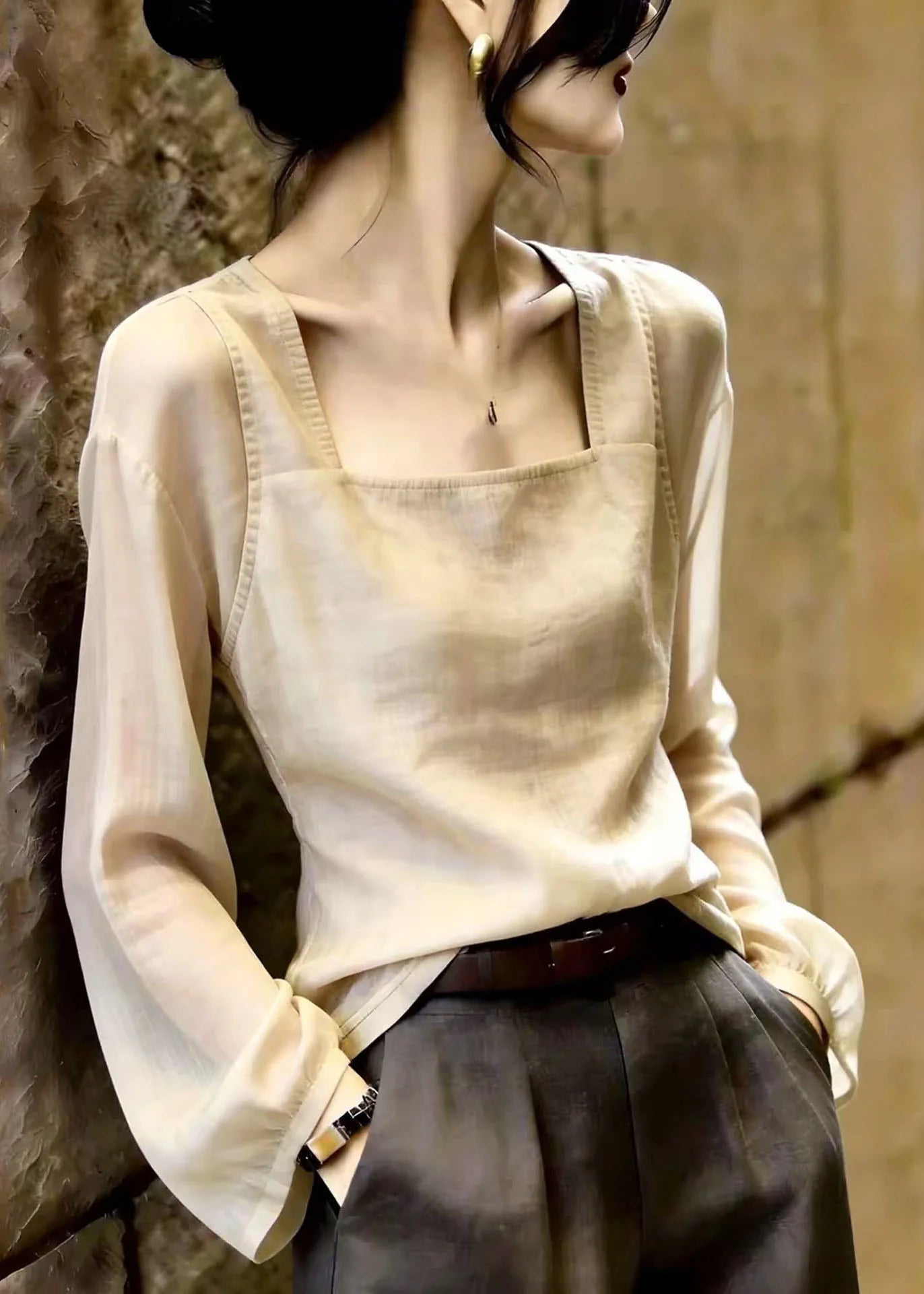 Haut Femme Patchwork Col Carré Automnal 2