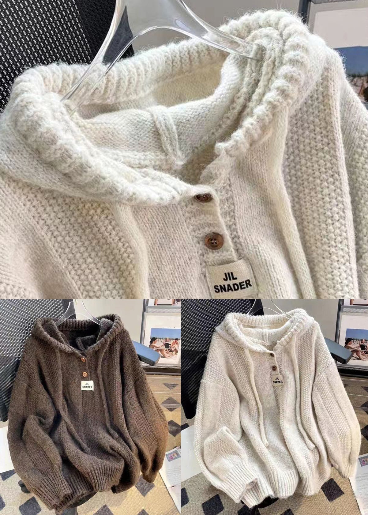Haut à Capuche en Coton Tricoté pour Femme 4