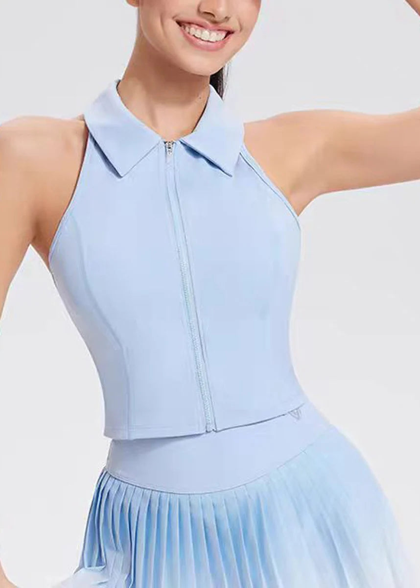 Haut de tennis sans manches à col rabattu et fermeture éclair pour femme 1