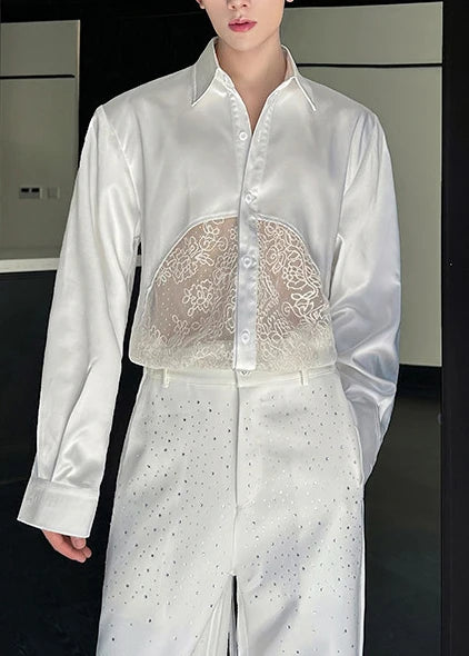 Homme Chemise Oversize Patchwork Dentelle Style Estival 1