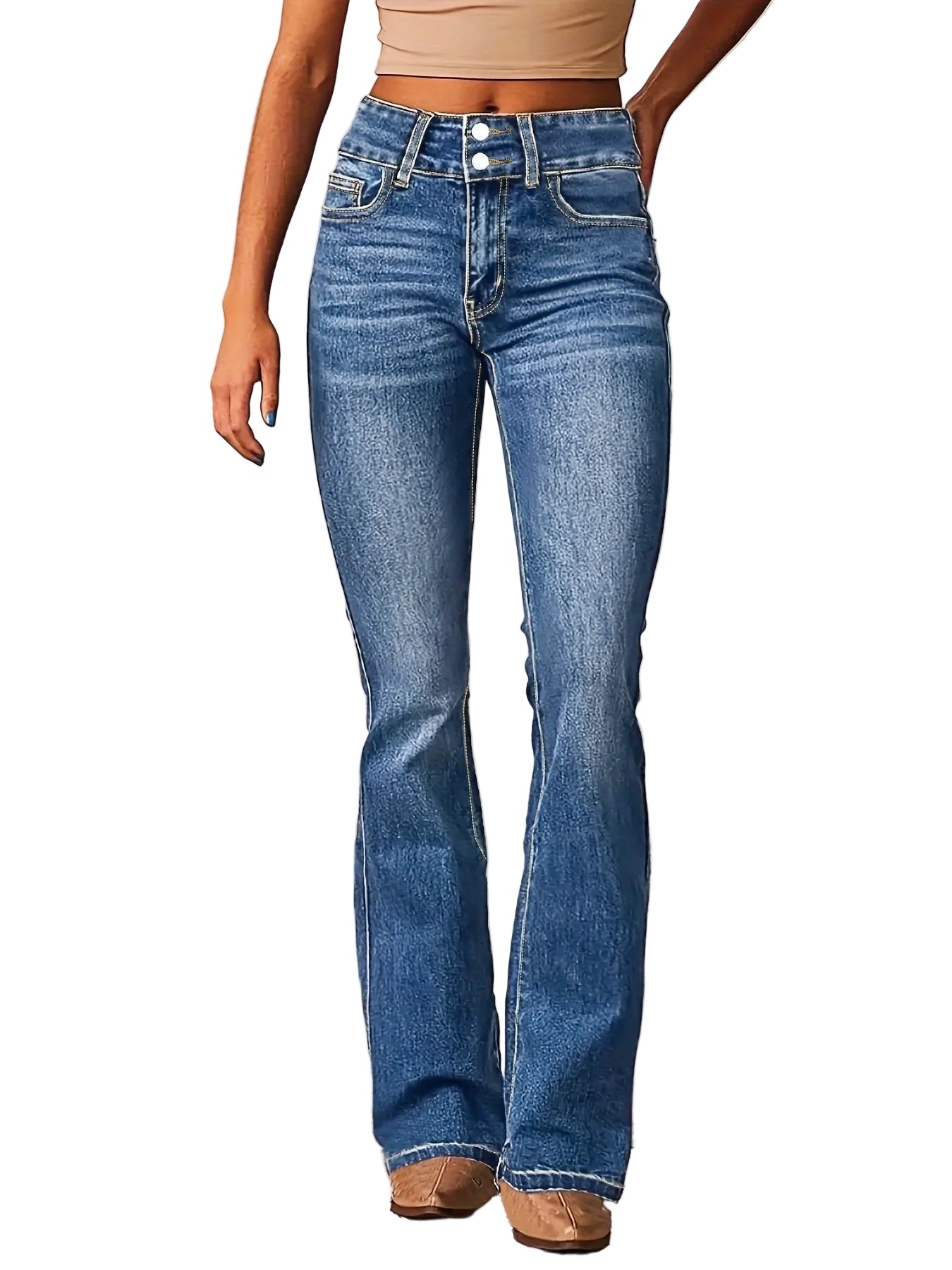 Jean Évasé Taille Haute Femme Chic 0