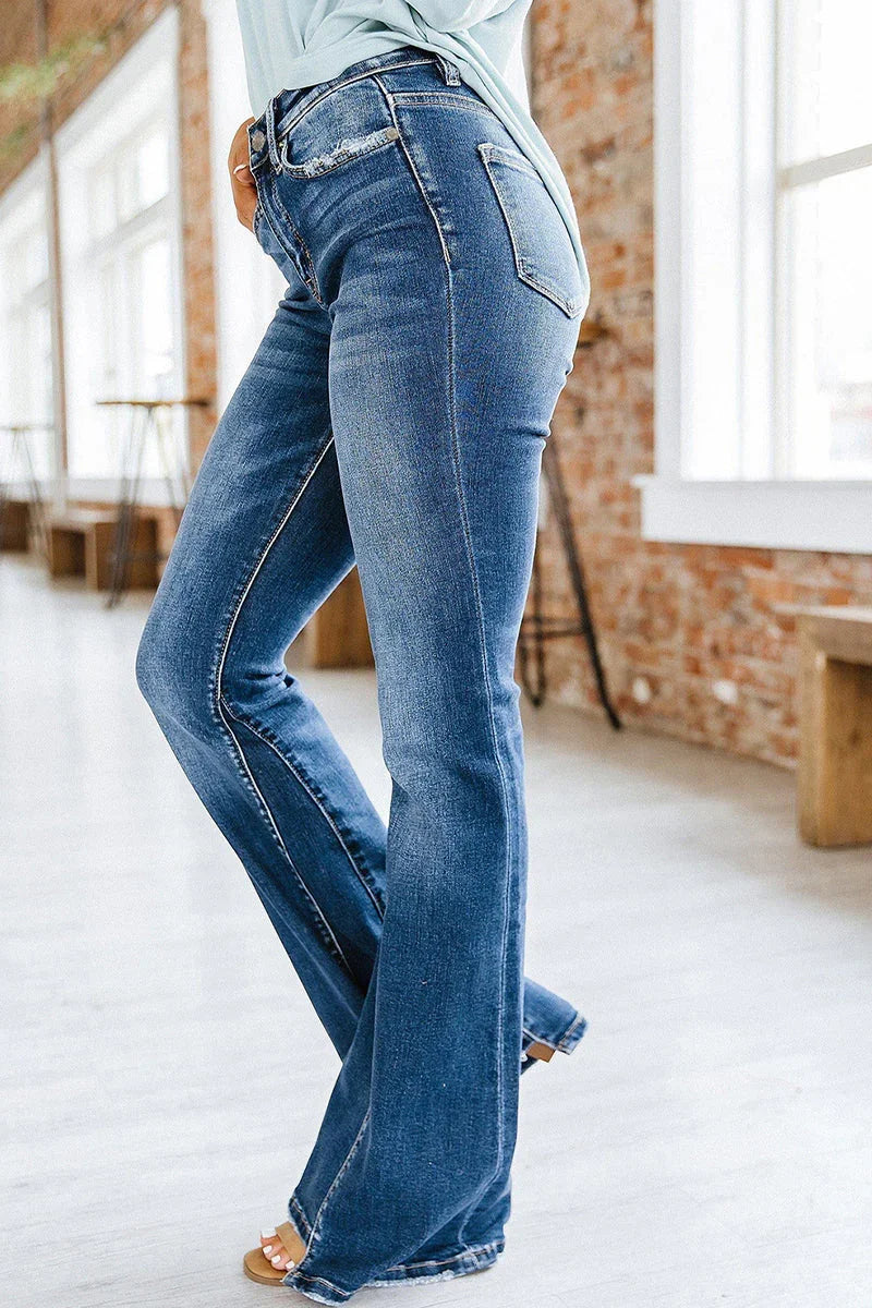 Jean Évasé Taille Haute Femme Chic 1
