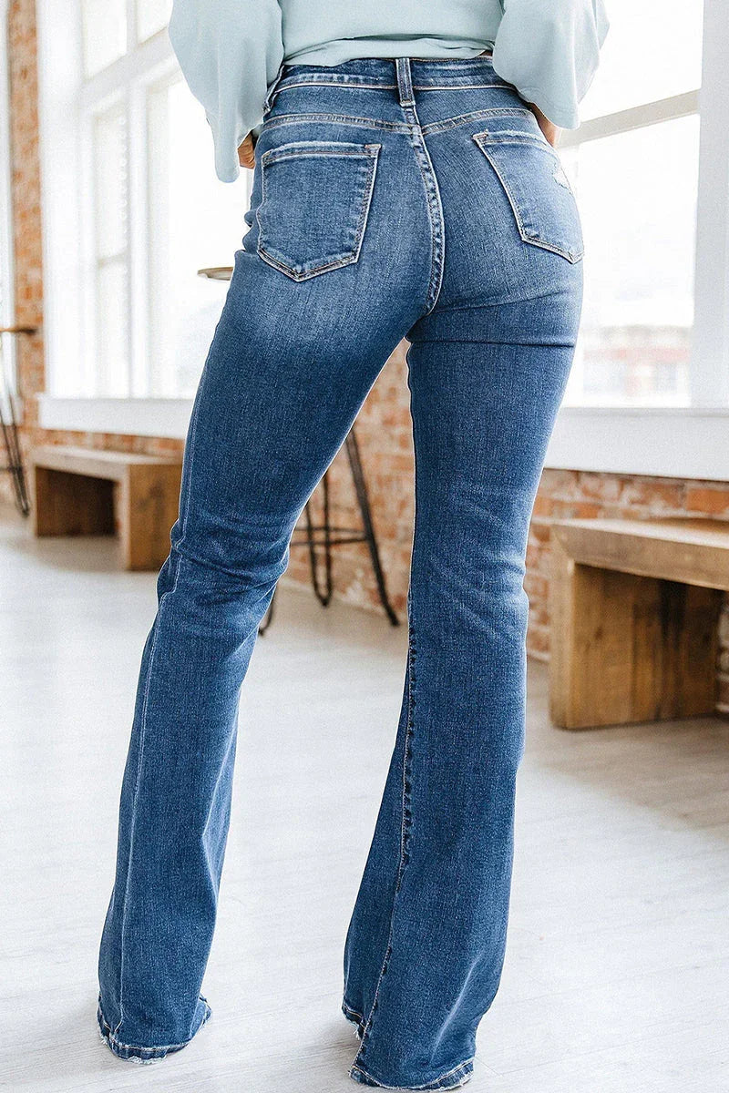 Jean Évasé Taille Haute Femme Chic 2
