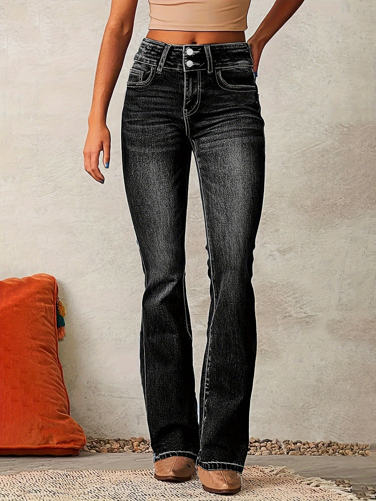 Jean Évasé Taille Haute Femme Chic 2