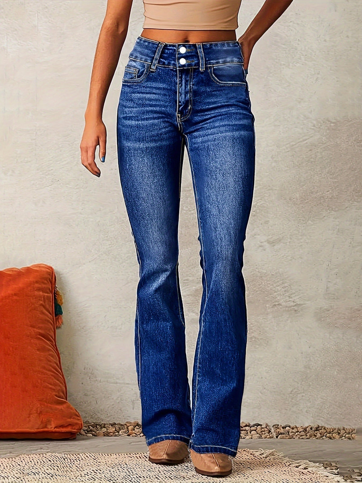 Jean Évasé Taille Haute Femme Chic 3