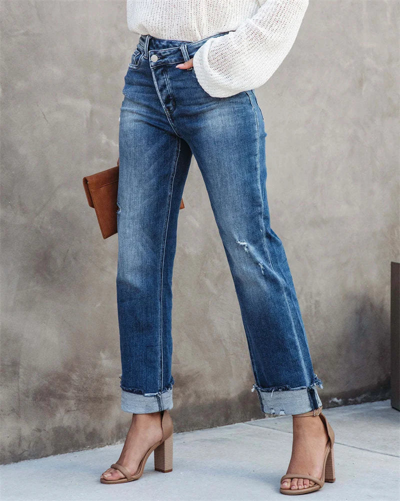 Jean Femme Droit Taille Haute Chic 1