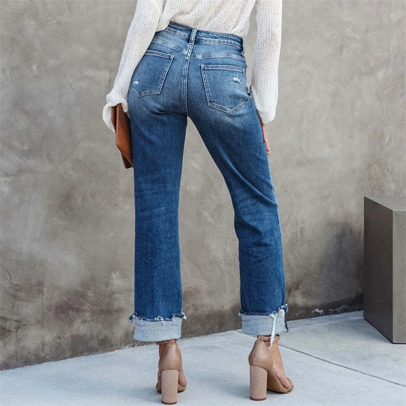 Jean Femme Droit Taille Haute Chic 2