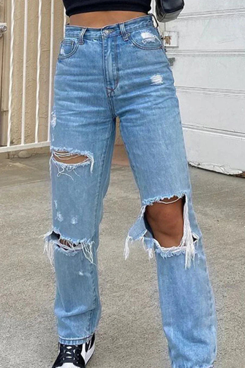Jean Femme Taille Haute Déchiré 1