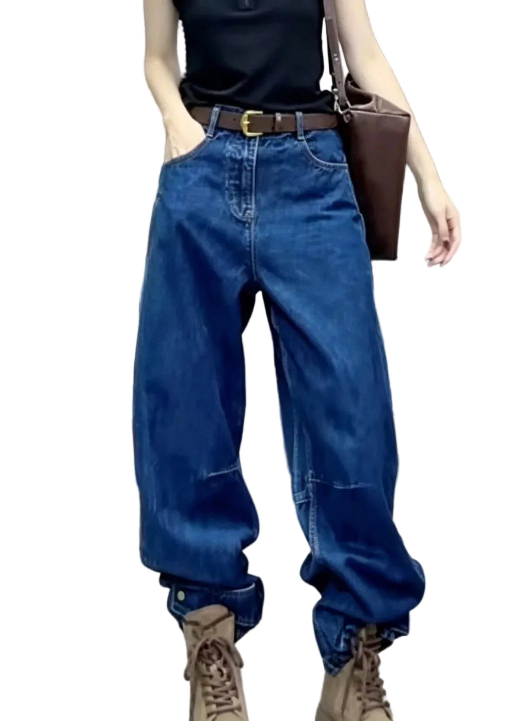 Jean Femme Taille Haute Patchwork à Jambes Larges 0
