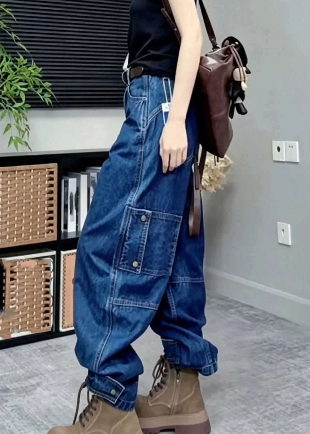 Jean Femme Taille Haute Patchwork à Jambes Larges 2