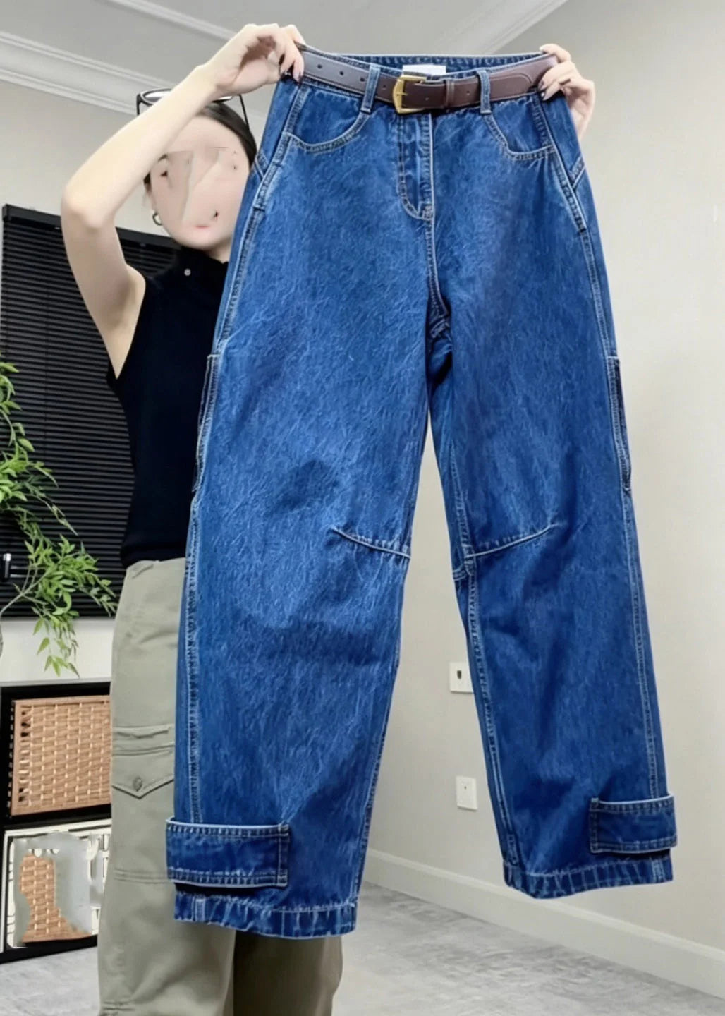Jean Femme Taille Haute Patchwork à Jambes Larges 4
