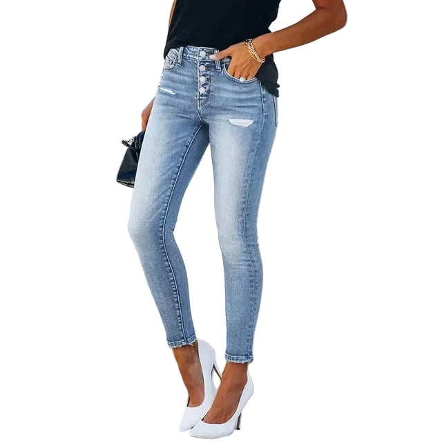 Jean Slim Déchiré pour Femme 0
