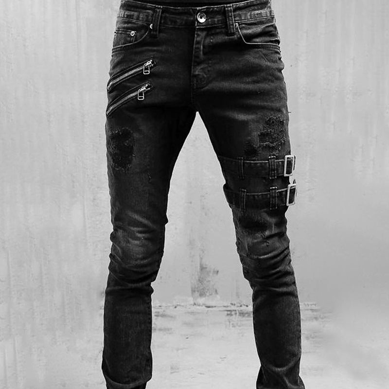 Jean Slim pour Homme avec Détails Côtelés 1