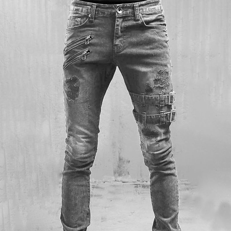 Jean Slim pour Homme avec Détails Côtelés 2