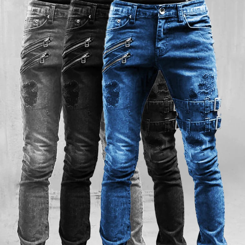 Jean Slim pour Homme avec Détails Côtelés 3