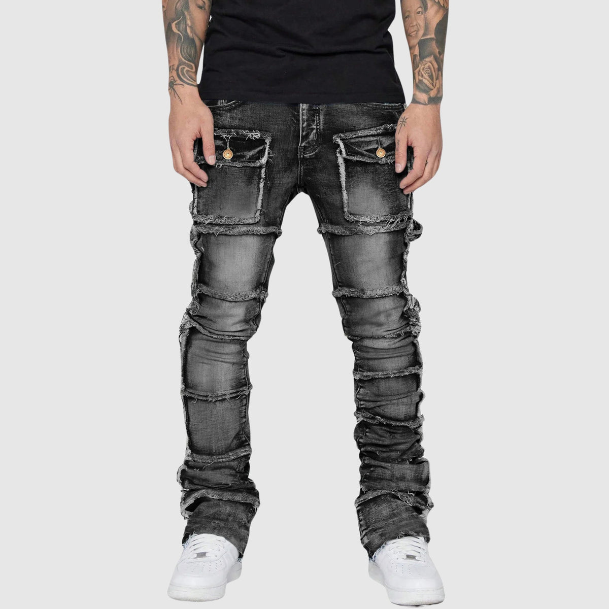 Jean pour Homme Coupe Crayon Effet Vieilli 1