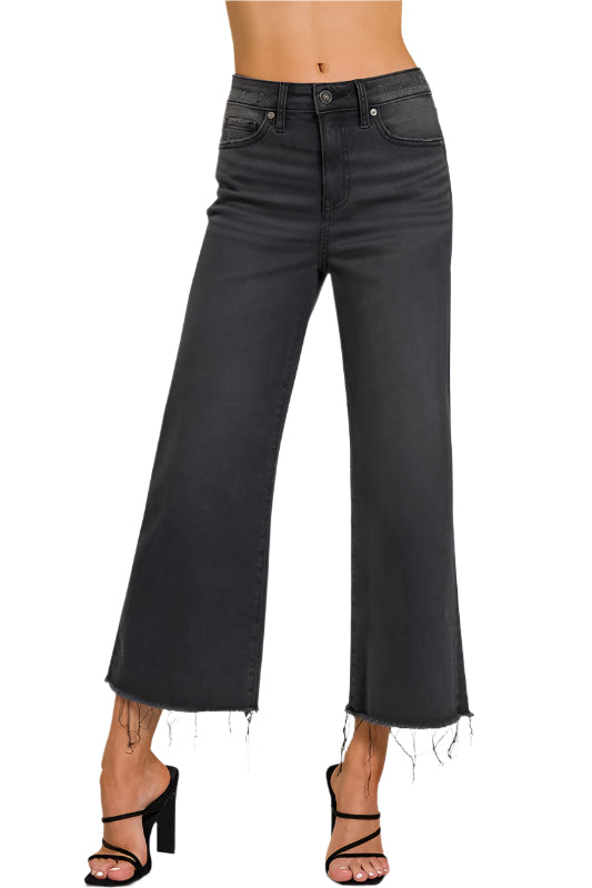 Jeans Croppés Taille Haute Noir 0