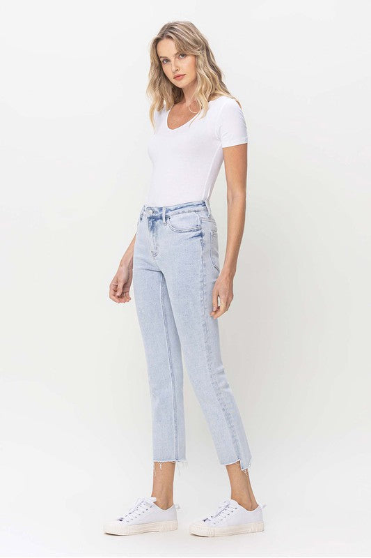 Jeans Droits Taille Haute Femme Denim Clair 2