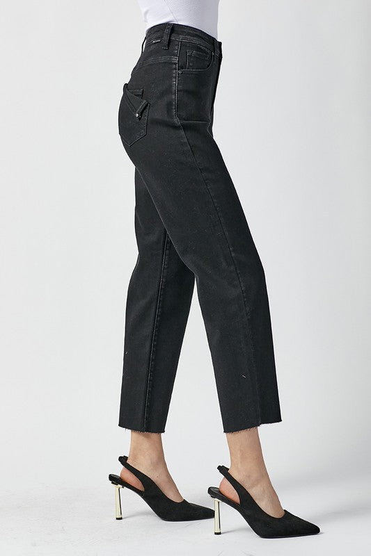 Jeans Femme Taille Haute Mom Fit Noir Délavé 2