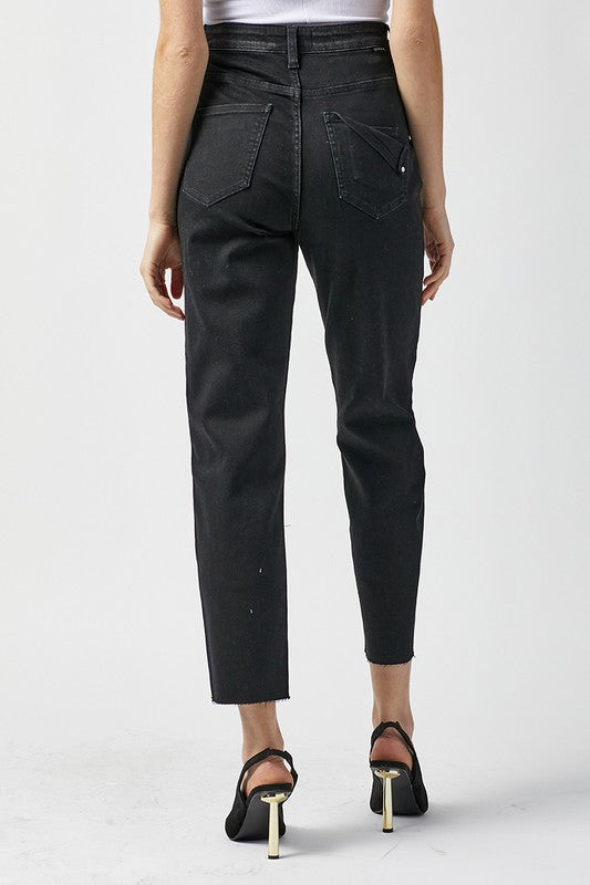 Jeans Femme Taille Haute Mom Fit Noir Délavé 3