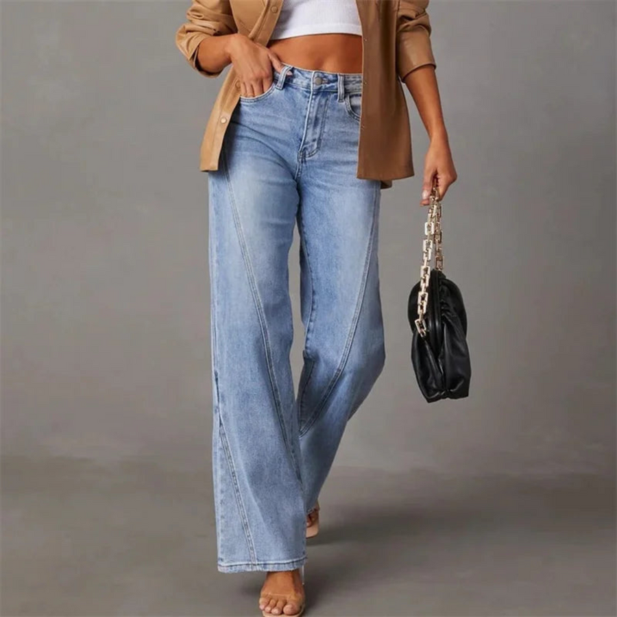 Jeans Femme Taille Haute à Jambes Larges en Denim 1
