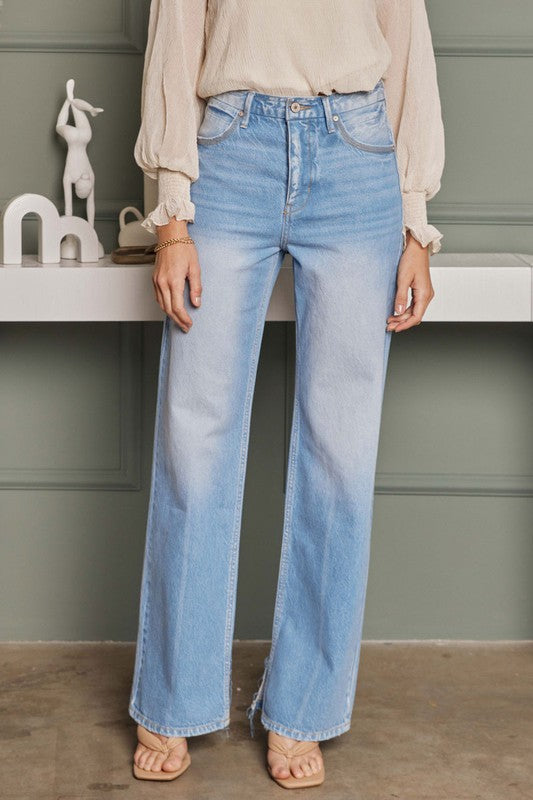 Jeans Flare Taille Haute Femme Denim Clair 2