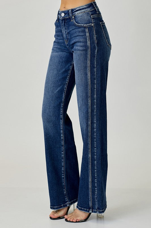Jeans droits mi-hauts en denim foncé pour hommes 2