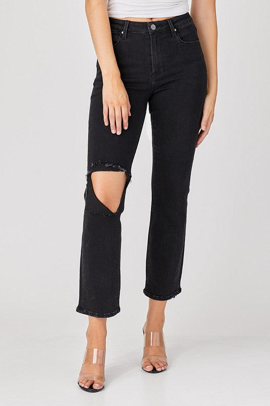 Jeans pour hommes décontractés en denim noir usé 1