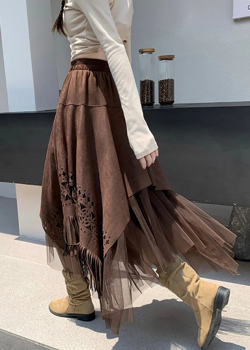 Jupe Femme Asymétrique Patchwork à Pompons 3