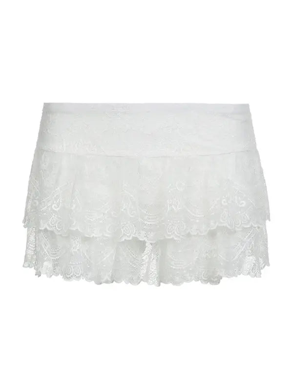 Jupe Femme Mini Haute Taille Dentelle Double Couche Polyester 1
