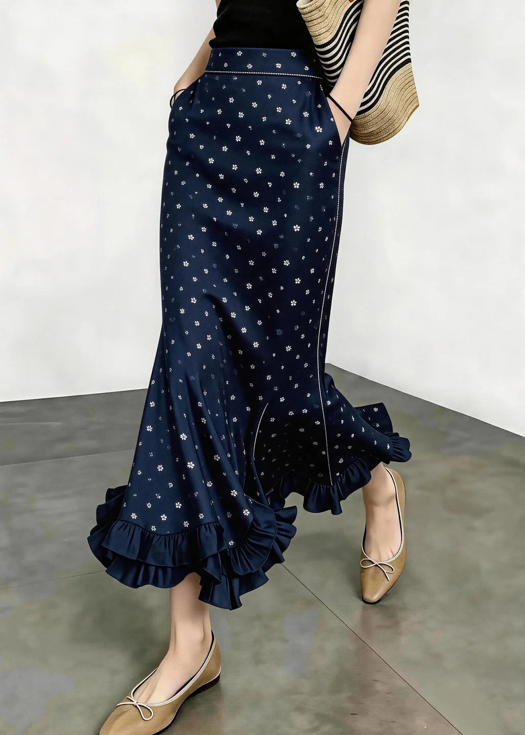Jupe Femme Style Sirène Bohème Taille Haute à Volants 2