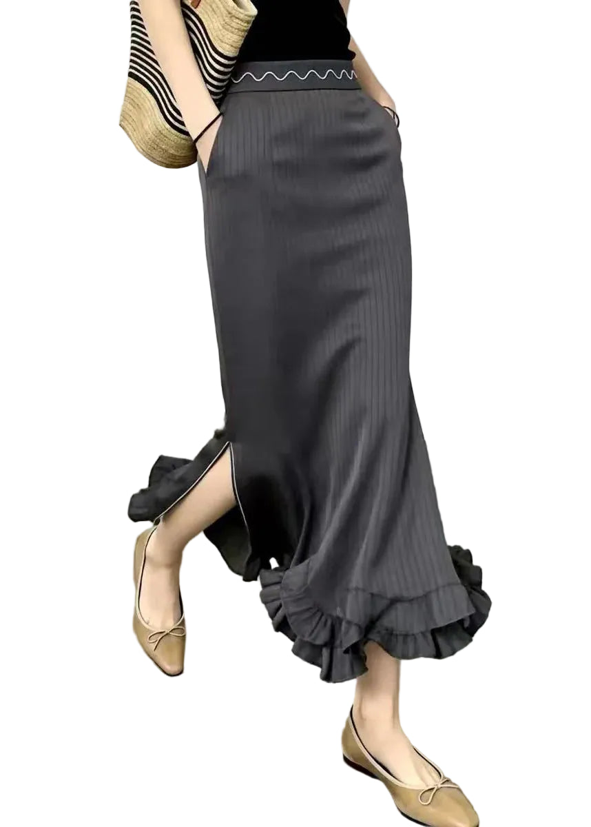 Jupe Femme Style Sirène Taille Haute à Rayures 0