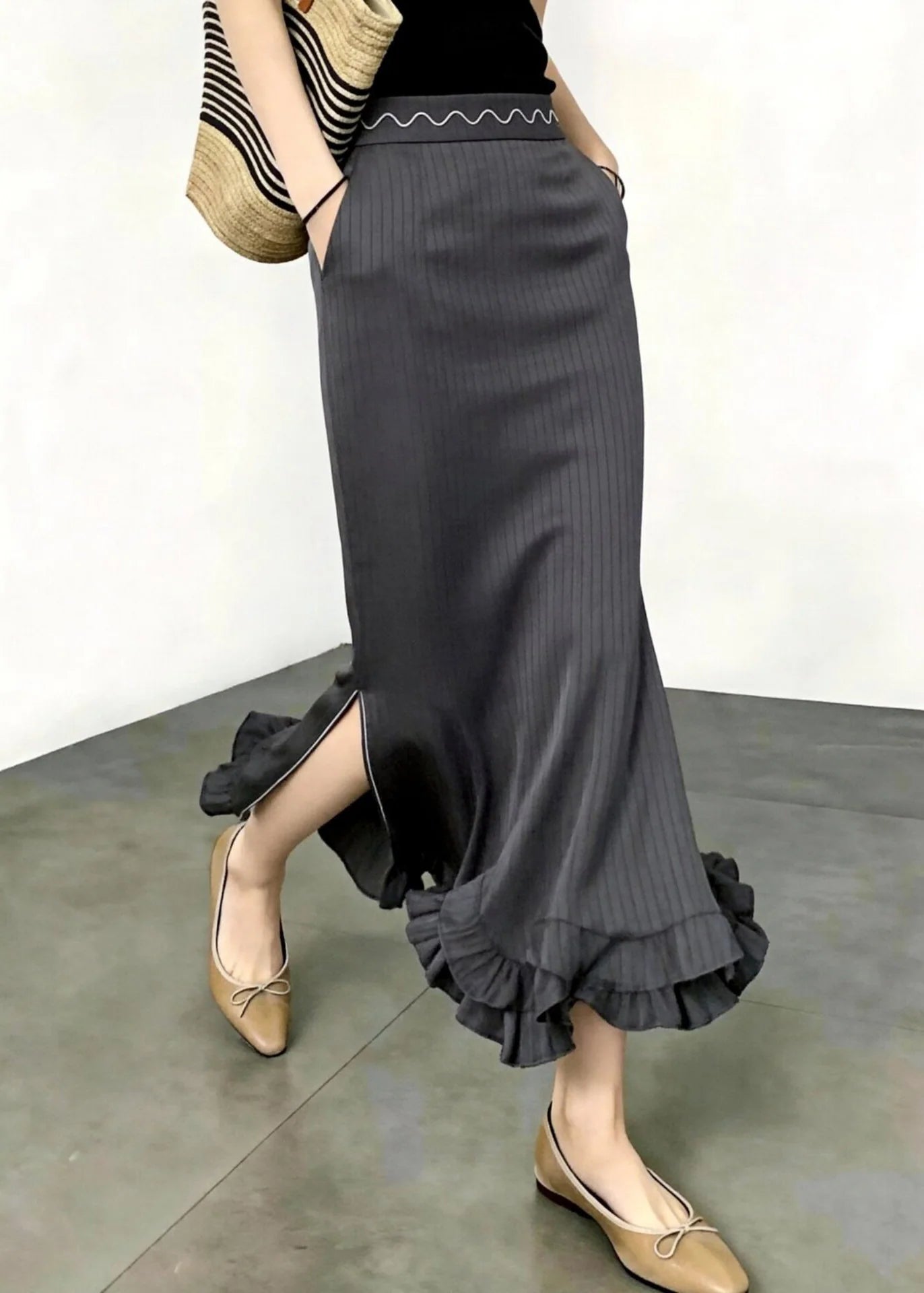 Jupe Femme Style Sirène Taille Haute à Rayures 4