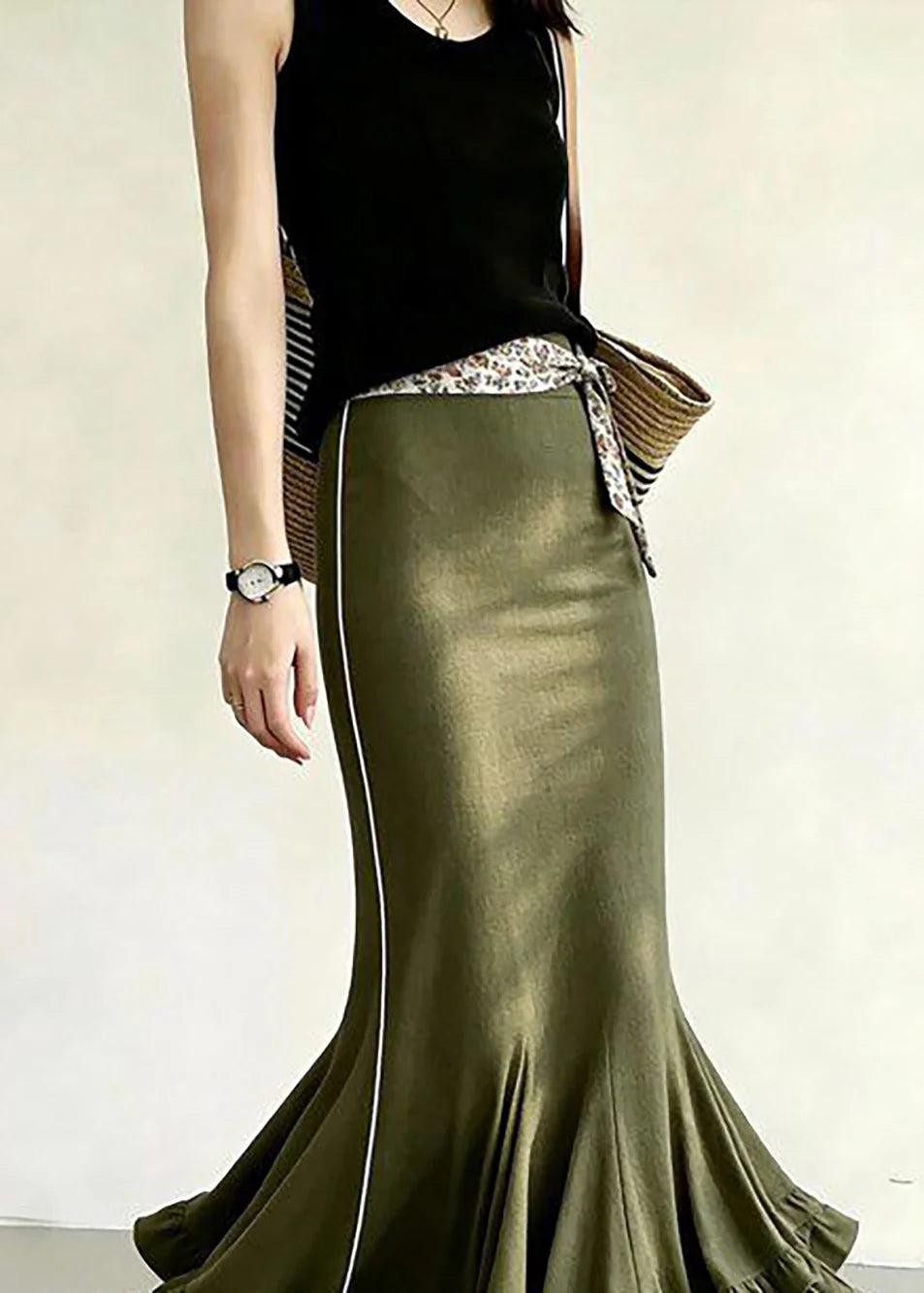 Jupe Femme Style Sirène Taille Haute avec Volants 3