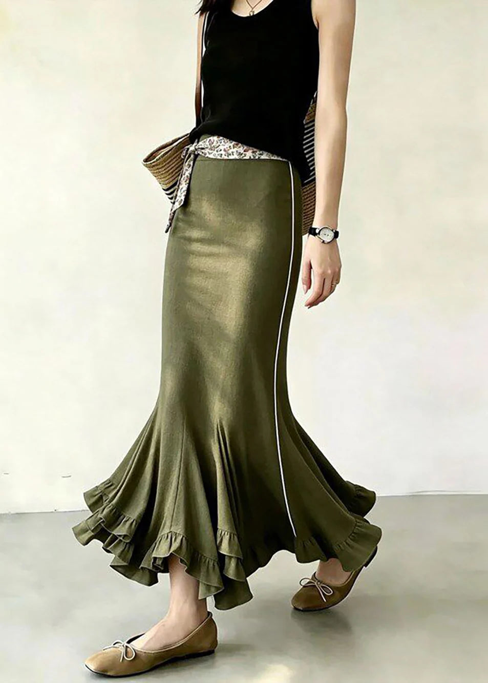 Jupe Femme Style Sirène Taille Haute avec Volants 4