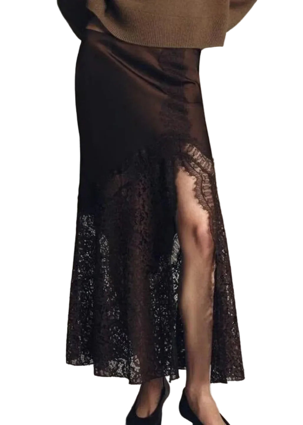 Jupe Maxi Femme Patchwork avec Empiècements en Dentelle 0