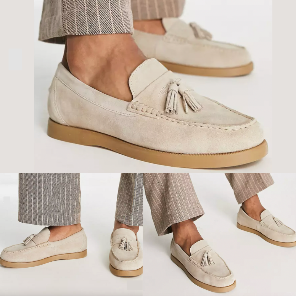 Mocassins pour Hommes Beige Élégants en Cuir Authentique-3