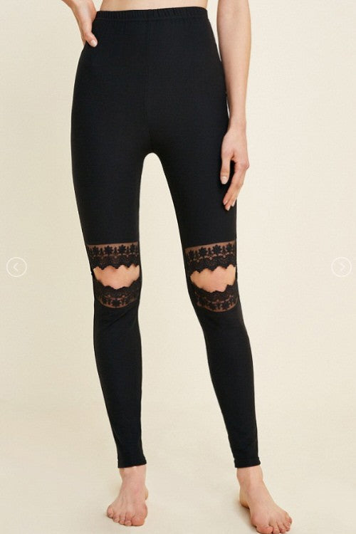Leggings Femme Découpés en Dentelle Confortables en Mélange de Tissus 1