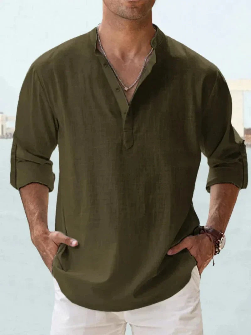 Variant image for Chemise Homme Bleu Col Mao Lin Coton Chic Confortable-57