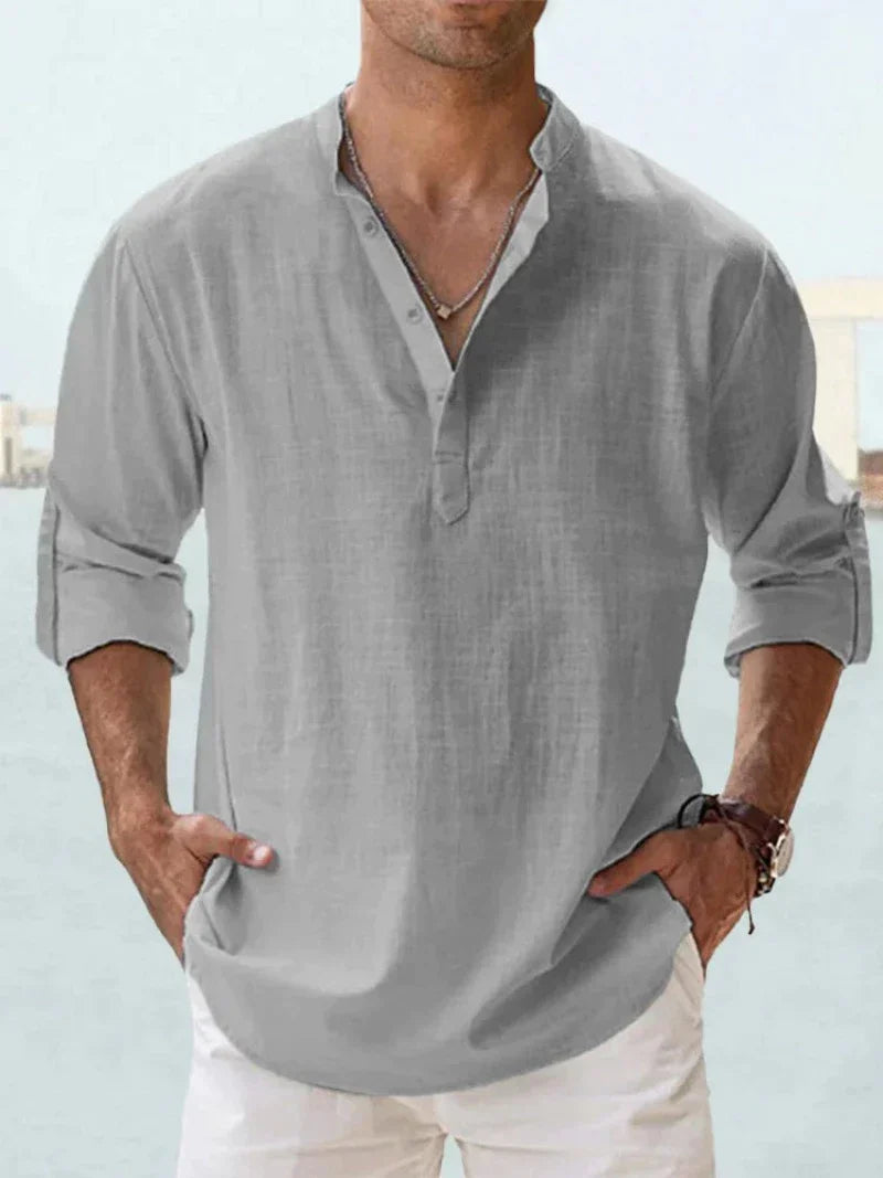 Variant image for Chemise Homme Bleu Col Mao Lin Coton Chic Confortable-33