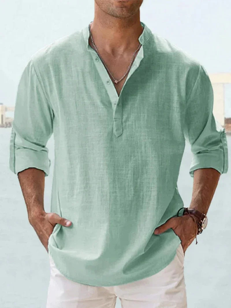 Variant image for Chemise Homme Bleu Col Mao Lin Coton Chic Confortable-65
