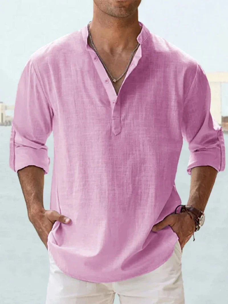 Variant image for Chemise Homme Bleu Col Mao Lin Coton Chic Confortable-73